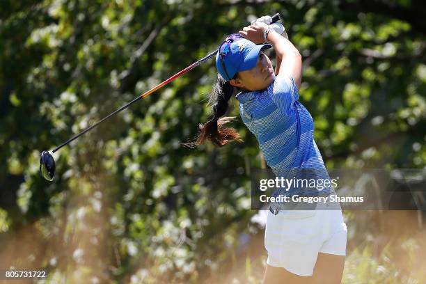 Danielle Kang hits her tee shot on the fifth hole during the final round of the 2017 KPMG PGA Championship at Olympia Fields Country Club on July 2,...