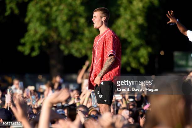 Justin Bieber performs on stage at the Barclaycard Presents British Summer Time Festival in Hyde Park on July 2, 2017 in London, England.
