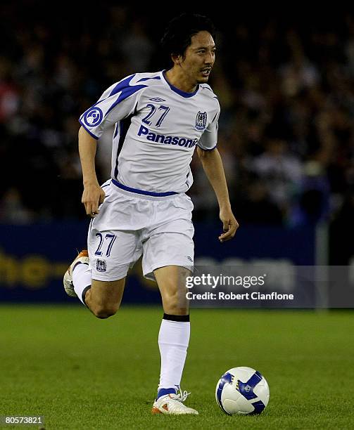 Hideo Hashimoto of Gamba Osaka in action during the AFC Champions League Group G match between the Melbourne Victory and Gamba Osaka at Telstra...