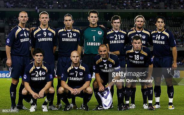 Melbourne Victory players pose for a photo before the start of the AFC Champions League Group G match between the Melbourne Victory and Gamba Osaka...