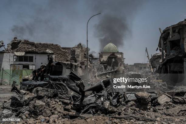 View of the destroyed al-Nuri mosque in the Old City district where heavy fighting continues on July 2, 2017 in Mosul, Iraq. Iraqi forces continue to...