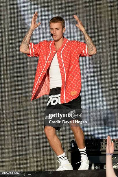 Justin Bieber performs on stage at the Barclaycard Presents British Summer Time Festival in Hyde Park on July 2, 2017 in London, England.