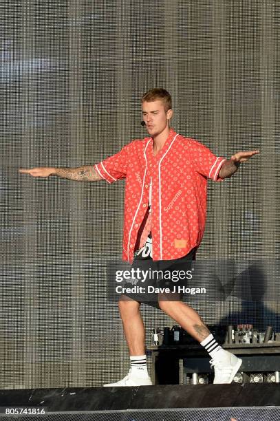 Justin Bieber performs on stage at the Barclaycard Presents British Summer Time Festival in Hyde Park on July 2, 2017 in London, England.