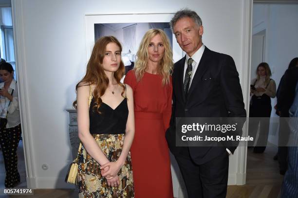 Agathe Bonitzer, Sandrine Kiberlain and Geoffroy de la Bourdonnaye attend Guy Bourdin inaugural exhibition and unveiling of Maison Chloe as part of...