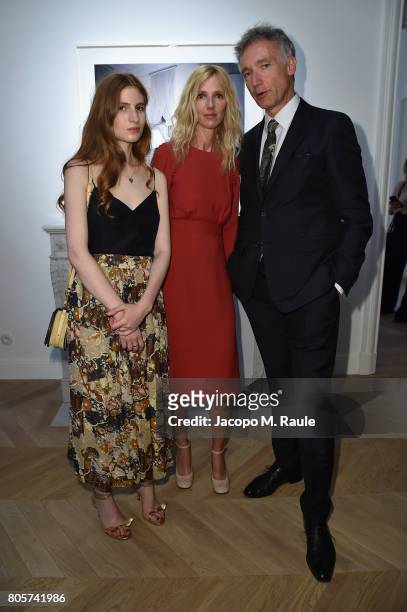 Agathe Bonitzer, Sandrine Kiberlain and Geoffroy de la Bourdonnaye attend Guy Bourdin inaugural exhibition and unveiling of Maison Chloe as part of...