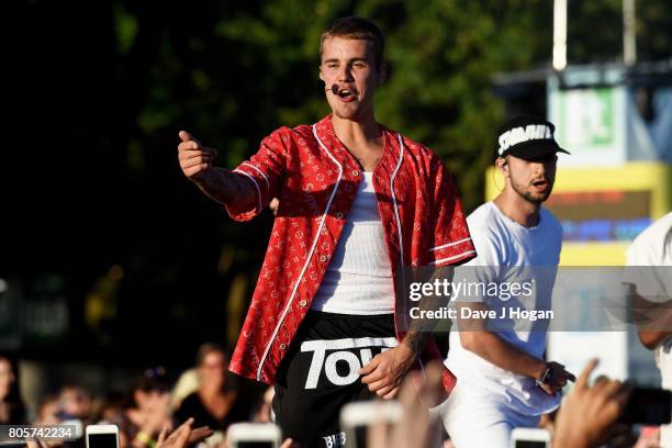 Justin Bieber performs on stage at the Barclaycard Presents British Summer Time Festival in Hyde Park on July 2, 2017 in London, England.