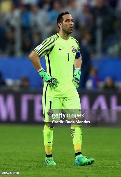 Claudio Bravo of Chile looks dejected after the FIFA Confederations Cup Russia 2017 Final between Chile and Germany at Saint Petersburg Stadium on...