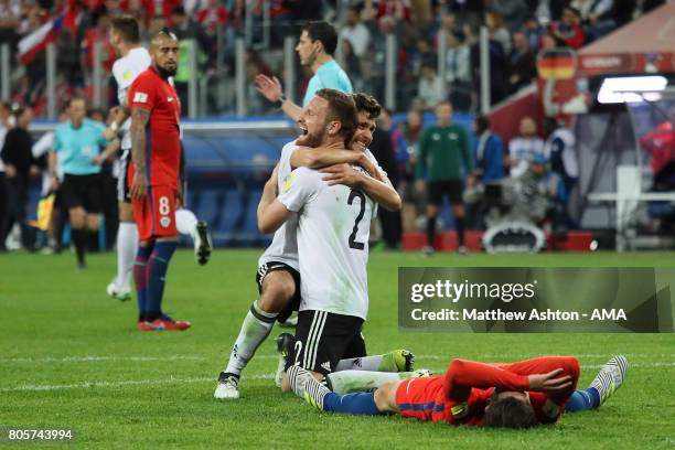 Shkodran Mustafi of Germany celebrates with Jonas Hector at the final whistle during the FIFA Confederations Cup Russia 2017 Final match between...