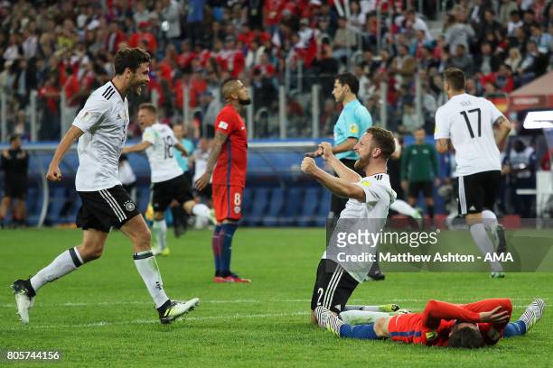 Shkodran Mustafi of Germany celebrates with Jonas Hector at the final whistle during the FIFA Confederations Cup Russia 2017 Final match between...