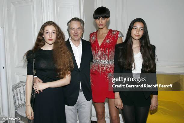 Koukla Lapidus, Designer Olivier Lapidus; Model Alisar Ailabouni and Milla Lapidus attend The Launch of Olivier Lapidus e-Couture on July 1, 2017 in...