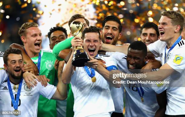 Julian Draxler of Germany celebrates with the FIFA Confederations Cup trophy after the FIFA Confederations Cup Russia 2017 Final between Chile and...