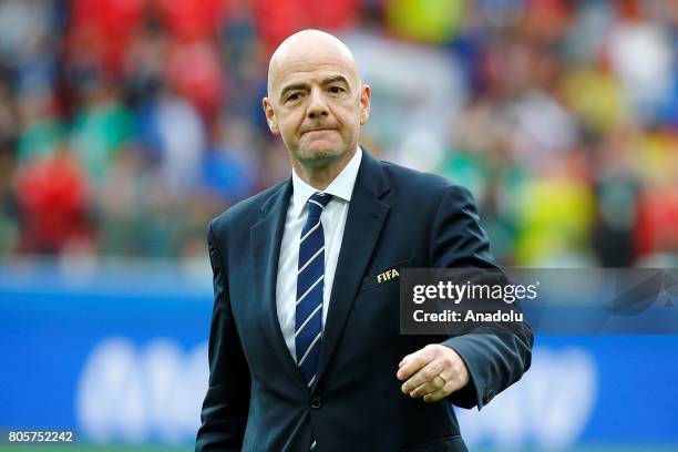 S President Gianni Infantino is seen during the FIFA Confederations Cup 2017 Play-Off for Third Place between Portugal and Mexico at Spartak Stadium...