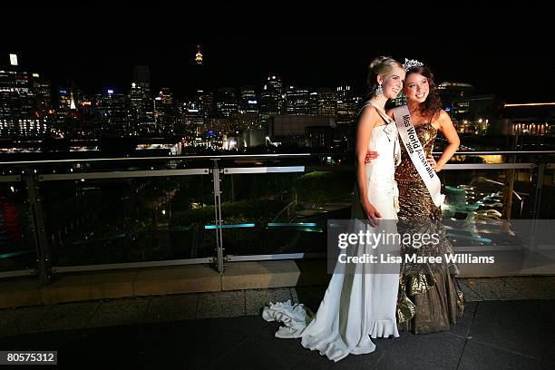 Caroline Pemberton poses with Katie Richardson the newly crowned 'Miss World Australia' at the Star City Grand Ballroom on April 9, 2008 in Sydney,...