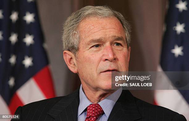 President George W. Bush speaks prior to signing the Second Chance Act of 2007 at the Eisenhower Executive Office Building next to the White House in...