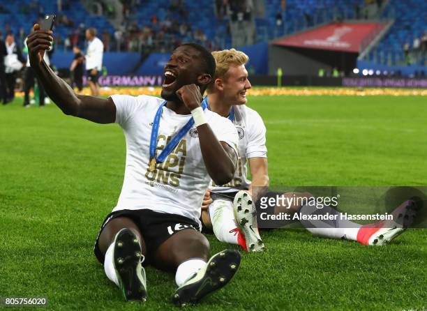Antonio Ruediger of Germany celebrates after the FIFA Confederations Cup Russia 2017 Final between Chile and Germany at Saint Petersburg Stadium on...