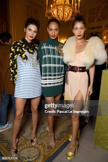 Kendall Jenner, Joan Smalls and Bella Hadid attends Miu Miu Cruise Collection show as part of Haute Couture Paris Fashion Week on July 2, 2017 in...