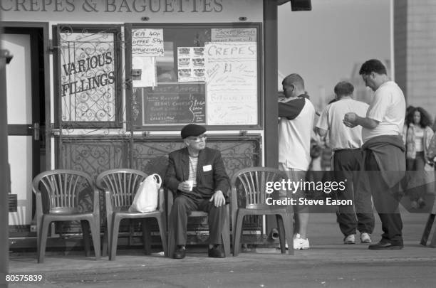 Customers at a snack bar on the seafront at Blackpool, Lancashire, 27th September 1998.
