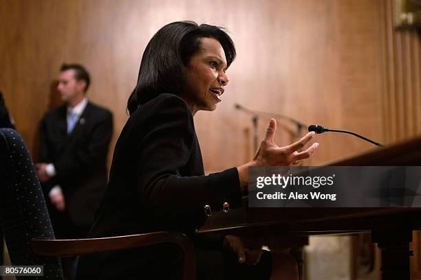 Secretary Condoleezza Rice speaks during a hearing before the State, Foreign Operations, and Related Programs Subcommittee of the Senate...