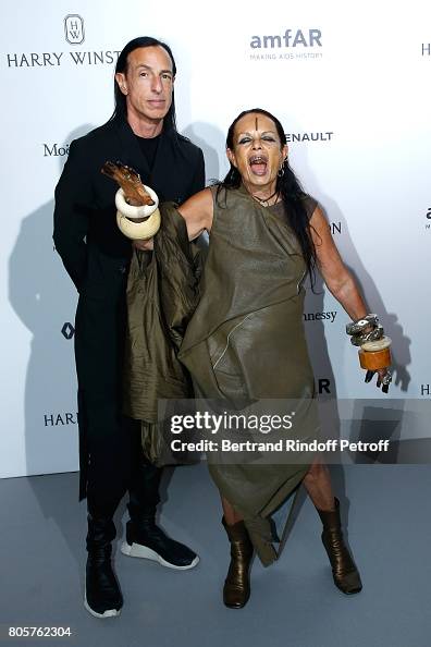 Rick Owens and Michele Lamy attend the amfAR Paris Dinner 2017 at Le ...
