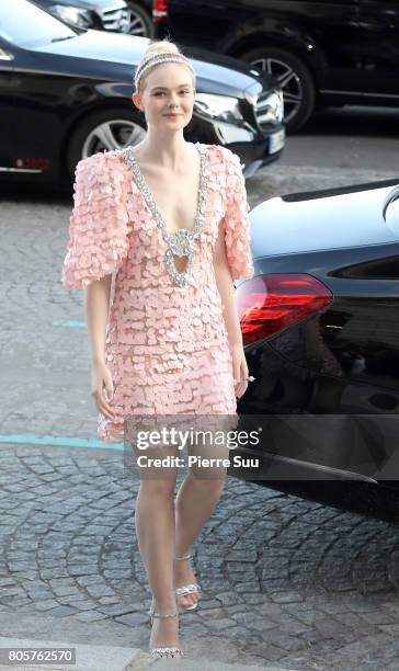 Elle Fanning attends Miu Miu Cruise Collection show as part of Haute Couture Paris Fashion Week on July 2, 2017 in Paris, France.