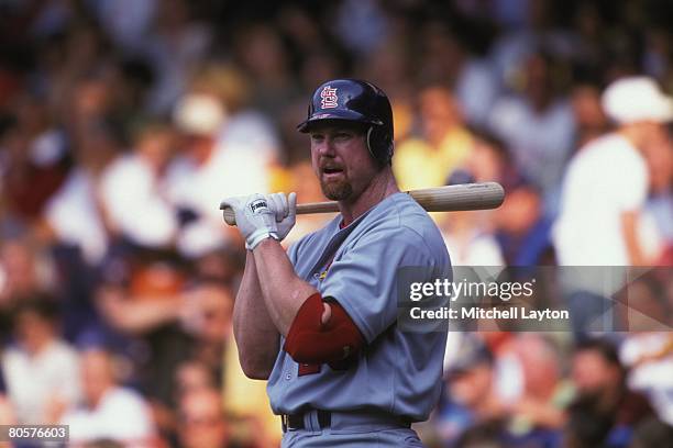 Detroit, MI Mark McGwire of the St. Louis Cardinals during a baseball game against the Detroit Tigers on June 1, 1999 at Tigers Stadium in Detroit,...