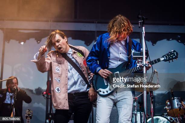 Will Butler and Richard Reed Parry of Arcade Fire perform live on stage during a concert at Kindl Buehne Wuhlheide on July 2, 2017 in Berlin, Germany.