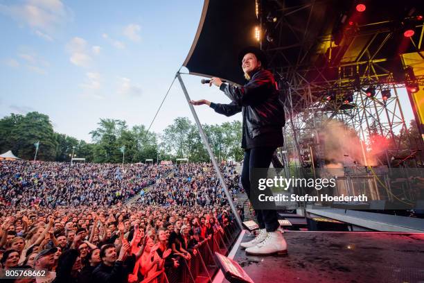 Win Butler of Arcade Fire performs live on stage during a concert at Kindl Buehne Wuhlheide on July 2, 2017 in Berlin, Germany.