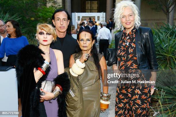 Catherine Baba, Rick Owens, Michele Lamy and Ellen von Unwerth attends the amfAR Paris Dinner 2017 at Le Petit Palais on July 2, 2017 in Paris,...