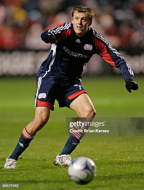 Adam Cristman of the New England Revolution in action during the first half against the Chicago Fire at Toyota Park on April 3, 2008 in Bridgeview,...