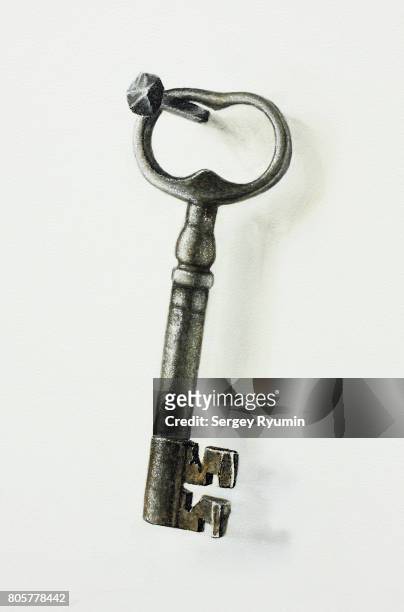 old key on the nail. - draped fotografías e imágenes de stock