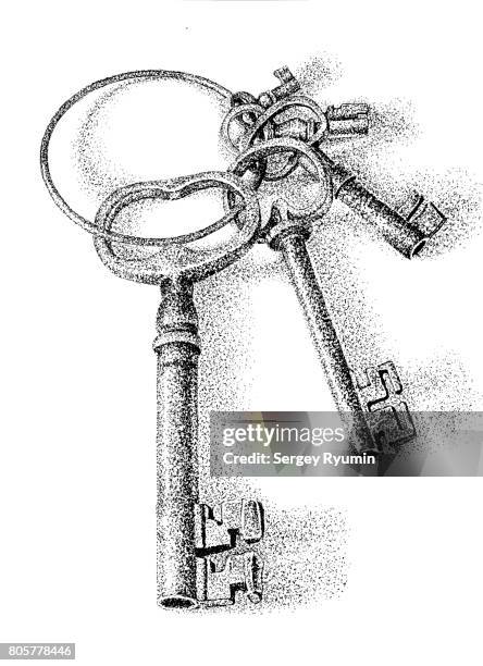 old keys on a ring. - pointillism stock pictures, royalty-free photos & images