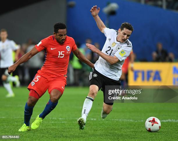 Marcelo Diaz of Germany in action against Jean Beausejour of Chile during the Confederations Cup 2017 Final match Chile - Germany at Saint-Petersburg...