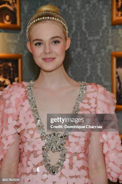 Elle Fanning attends Miu Miu Cruise Collection show as part of Haute Couture Paris Fashion Week on July 2, 2017 in Paris, France.