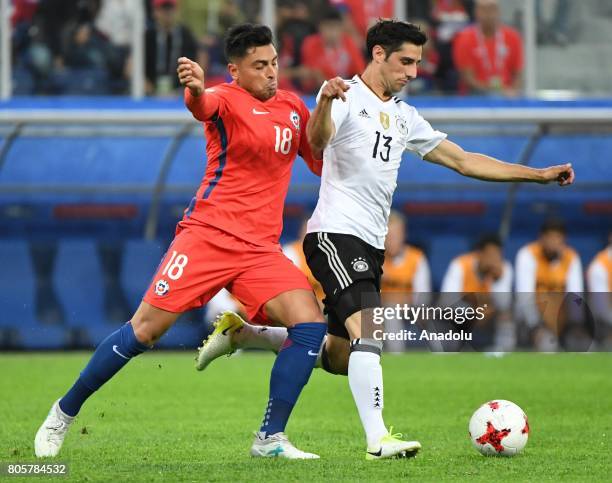 Lars Stindl of Germany in action against Gonzalo Jara of Chile during the Confederations Cup 2017 Final match Chile - Germany at Saint-Petersburg...