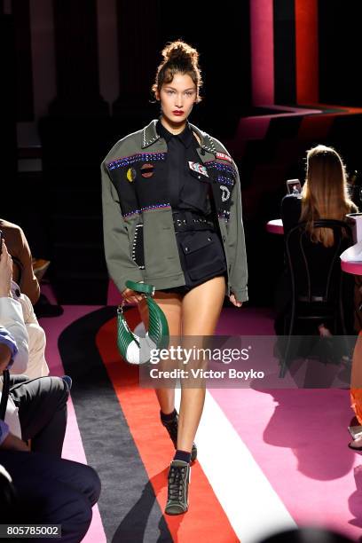 Bella Hadid walks the runway during Miu Miu Cruise Collection show as part of Haute Couture Paris Fashion Week on July 2, 2017 in Paris, France.
