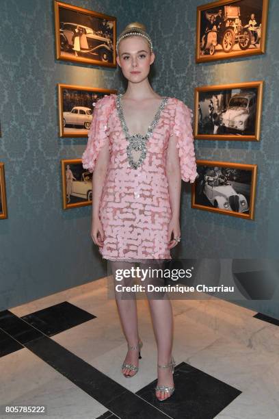 Elle Fanning attends Miu Miu Cruise Collection show as part of Haute Couture Paris Fashion Week on July 2, 2017 in Paris, France.