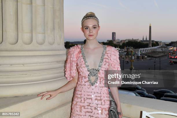 Elle Fanning attends Miu Miu Cruise Collection show as part of Haute Couture Paris Fashion Week on July 2, 2017 in Paris, France.