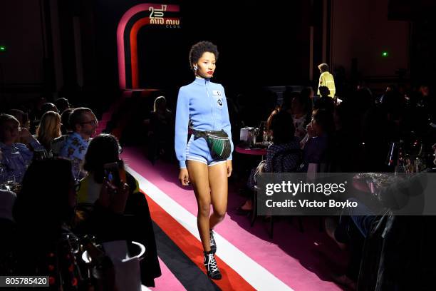 Model walks the runway during Miu Miu Cruise Collection show as part of Haute Couture Paris Fashion Week on July 2, 2017 in Paris, France.