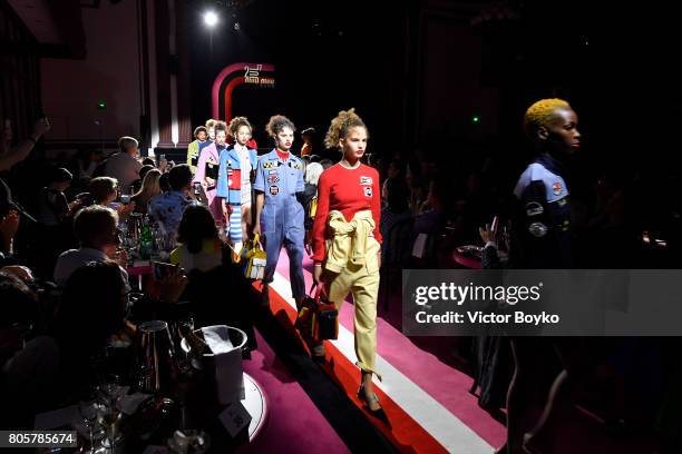 Models walk the runway during Miu Miu Cruise Collection show as part of Haute Couture Paris Fashion Week on July 2, 2017 in Paris, France.