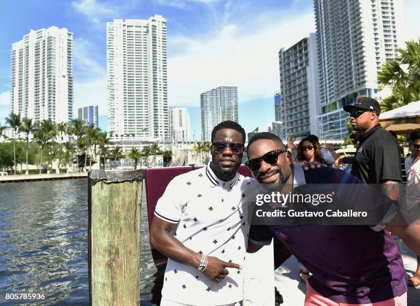 Kevin Hart and DJ Irie attend the Irie Weekend Presents Kevin Hart's All Star Birthday Brunch on July 2, 2017 in Miami, Florida.