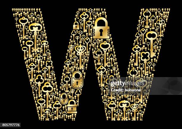 Letter W Key And Lock Antique Gold On Black Graphic High-Res Vector ...
