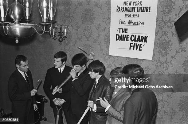 The Dave Clark Five L-R Rick Huxley, Dave Clark, Denis Peyton, Lenny Davidson and Mike Smith attend a press conference to promote their movie "Having...