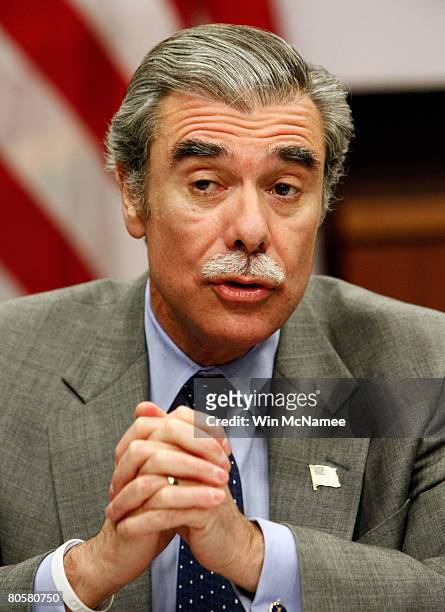 Commerce Secretary Carlos Gutierrez answers questions following a meeting with Colombian labor leaders at the U.S. Department of Labor April 9, 2007...