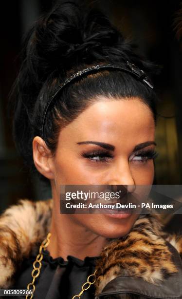Katie Price arrives for the Legally Blonde Heart FM Gala at the Savoy Theatre in London.