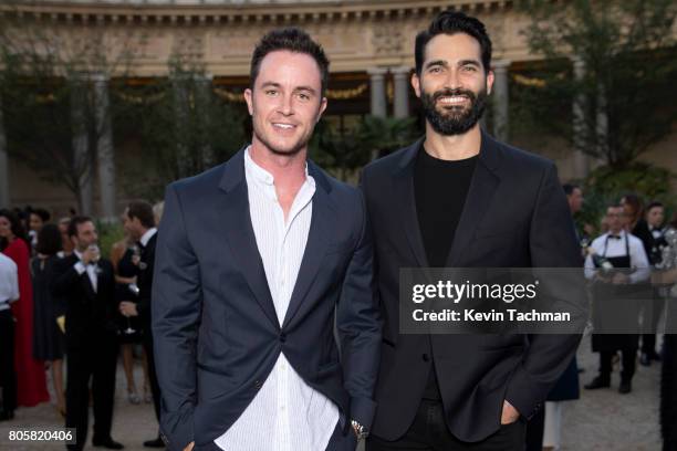 Actors Ryan Kelley and Tyler Hoechlin arrive for the amfAR Paris Dinner at Le Petit Palais on July 2, 2017 in Paris, France.