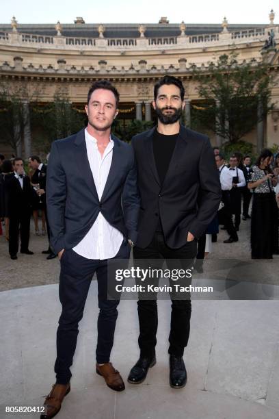 Actors Ryan Kelley and Tyler Hoechlin arrive for the amfAR Paris Dinner at Le Petit Palais on July 2, 2017 in Paris, France.