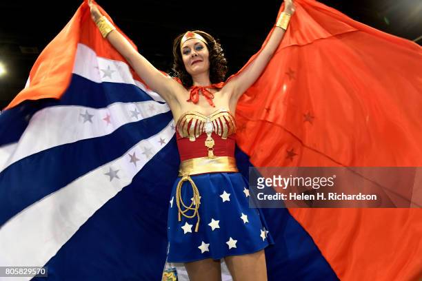 Tiffany Nemer shows off her Wonder Woman outfit inspired by the Lynda Carter Wonder Woman from 1975 during the 6th annual Denver Comic Con 2017 at...