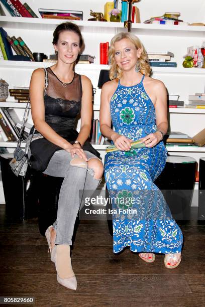 German presenter Katrin Wrobel and German actress Eva Habermann during the host of Annabelle Mandengs Ladies Dinner at Hotel Zoo on July 2, 2017 in...