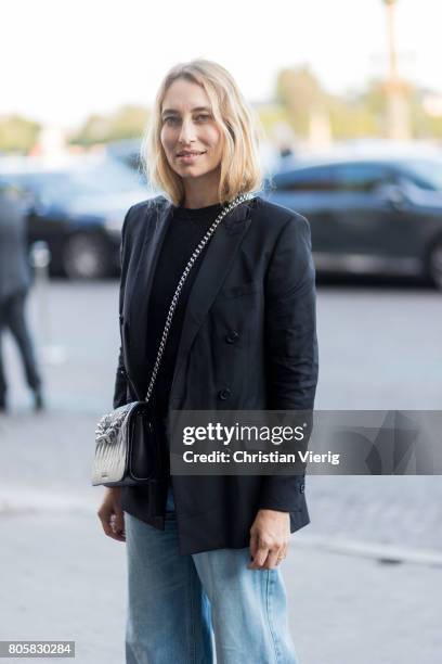 Alexandra Golovanoff outside Miu Miu Cruise Collection during Paris Fashion Week - Haute Couture Fall/Winter 2017-2018 : Day One on July 2, 2017 in...