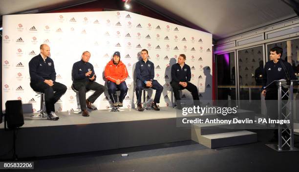 Sir Clive Woodward, Mark England, Nicola Minichiello, Jon Eley, Andy Hunt look on as The British Olympic Association's Director of Communications and...